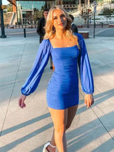 Gorgeous Square Long Sleeves Bodycon Short Mini Dress Homecoming Dress